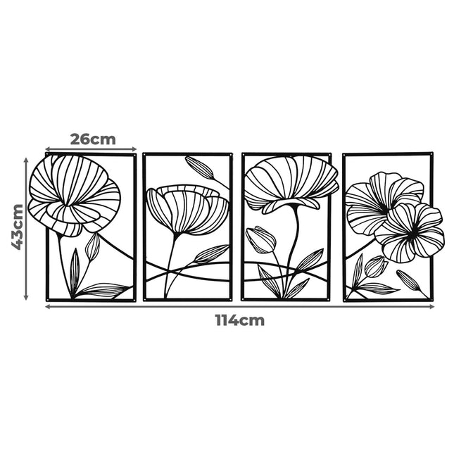 Yezi Metal Wall Art 4Pcs Floral Minimalist Line Decor-1973193531543654402