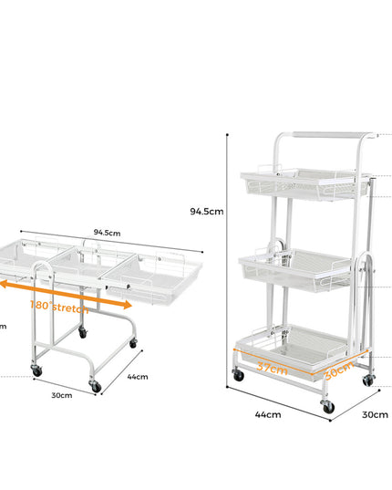 Levede 3 Tier Kitchen Trolley Cart Swivel White Colour-1975420477455339522
