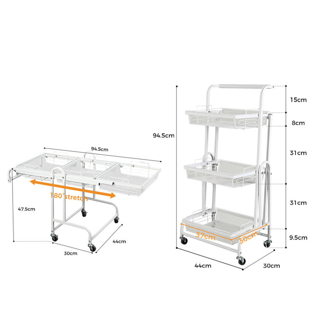 Levede 3 Tier Kitchen Trolley Cart Swivel White Colour-1975420477455339522
