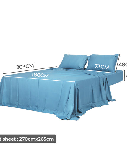 Dreamz 4pcs King Size 100% Bamboo Bed Sheet Set in Blue Colour-1973194025913683970