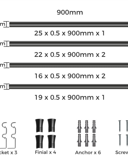 Marlow Black Double Curtain Rod Steel Pole Pommel Set Extendable Adjustable-1973193448194445314