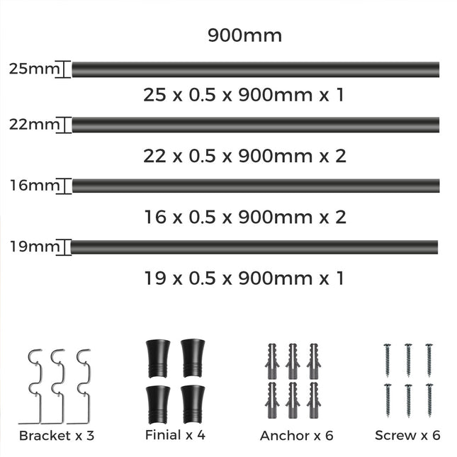 Marlow Black Double Curtain Rod Steel Pole Pommel Set Extendable Adjustable-1973193448194445314