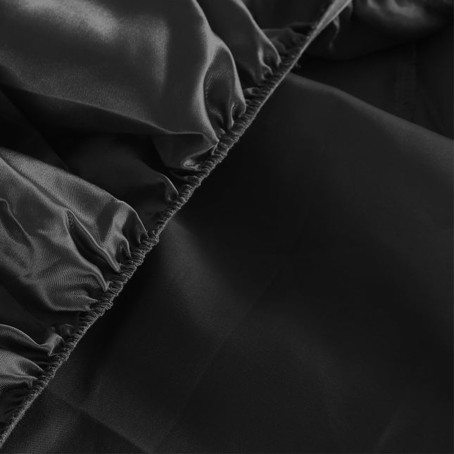 DreamZ Silky Satin Sheets Fitted Flat Queen Black-1973194024038830083