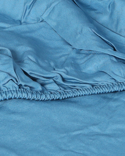 Dreamz 4pcs Double Size 100% Bamboo Bed Sheet Set in Blue Colour-1973194025158709251