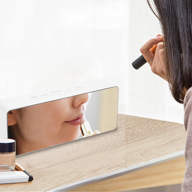Alarm Clock Digital Led Mirror Desk Silver-1973193872133722116