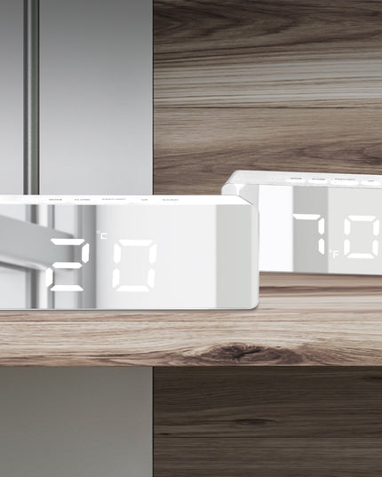 Alarm Clock Digital Led Mirror Desk Silver-1973193872133722117